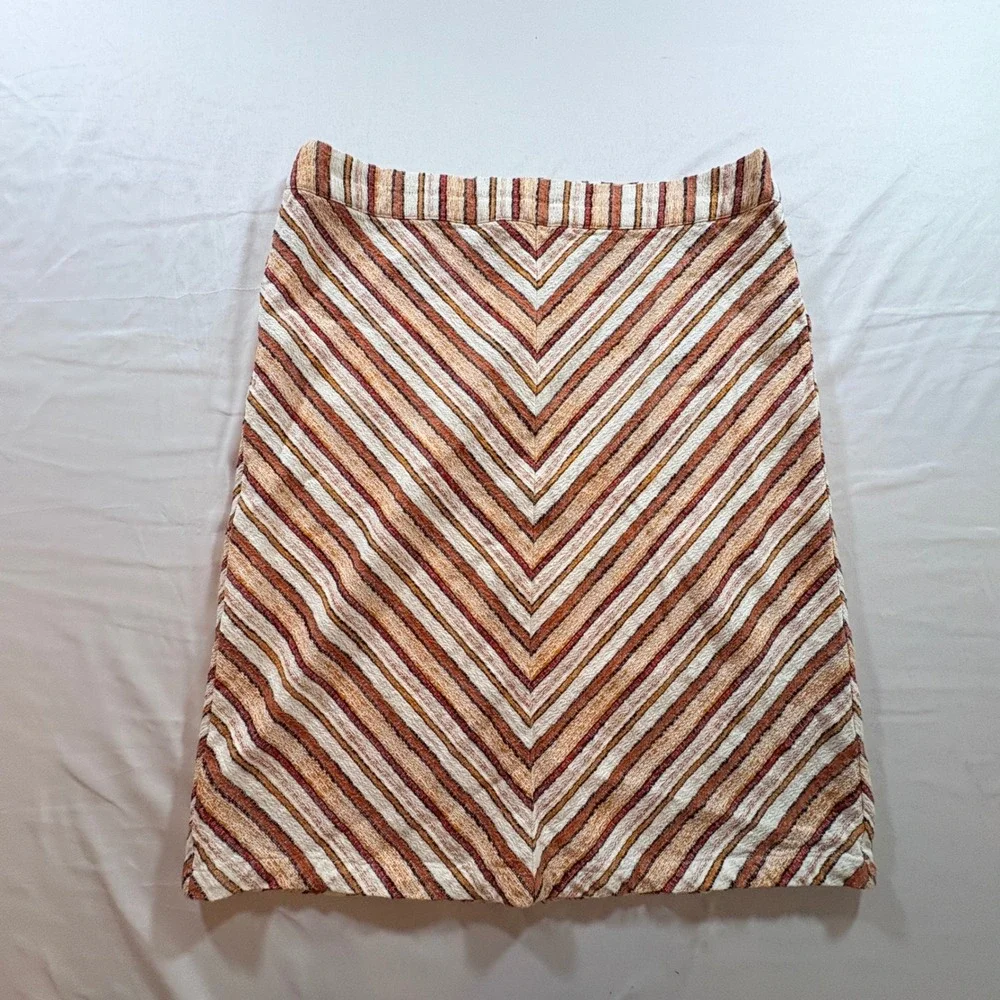 Liz Claiborne Skirt Womens 12 Orange Chevron Stripe Cotton A-Line Career Knee‎